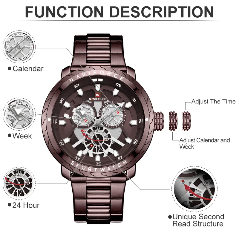 NAVIFORCE Мужские часы Роскошные брендовые модные повседневные кварцевые наручные