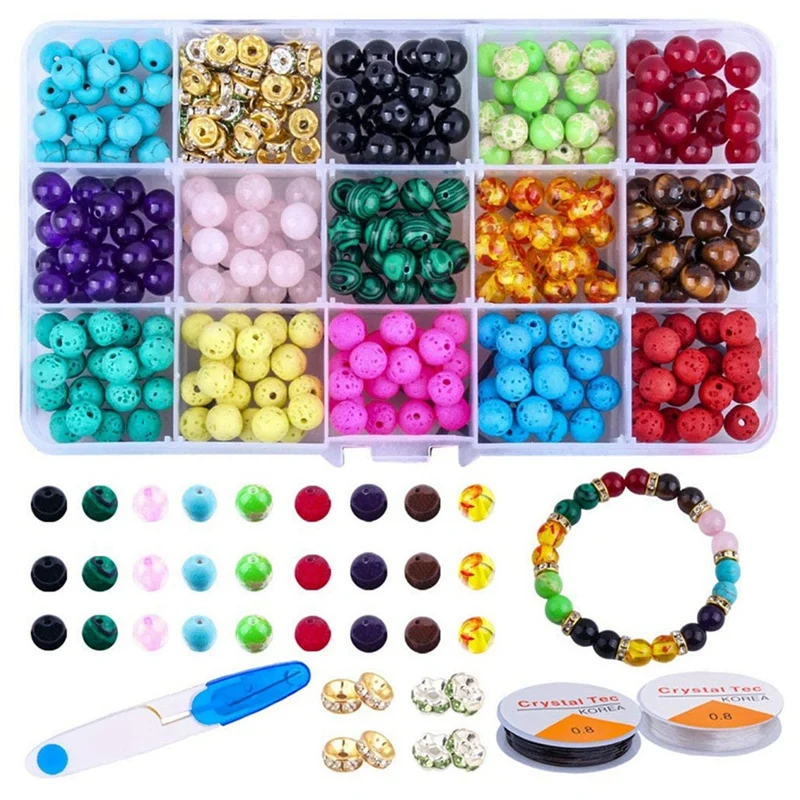 

Набор бусин из вулканического камня, агата, чакры, 15 ячеек, «сделай сам», ювелирные аксессуары, серьги, браслет