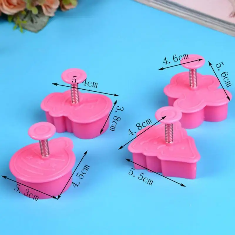 

4 PCS Biscuit Cutter Plastic Plunger Fondant Cookie Cutter Set Mold DIY 3D Cookie Pastry Tool Home Kitchen Baking Accessories