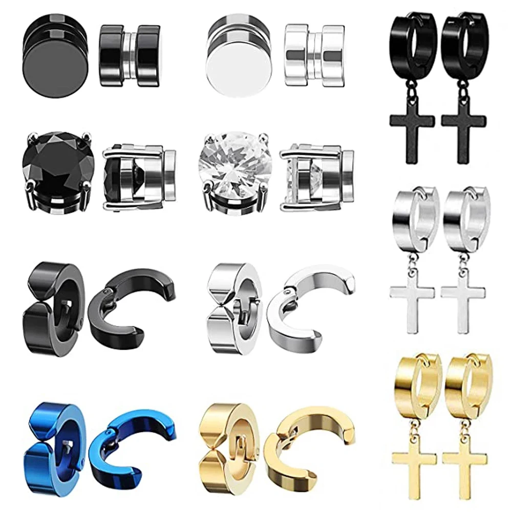 

2pcs Punk Mens Strong Magnet Magnetic Ear Stud Set Non Piercing Earrings Fake Cross Earrings Gift for Boyfriend Lover Jewelry