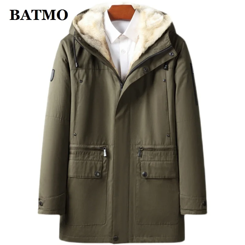 

Batmo 2021 new arrival winter high quality warm wolf fur liner hooded jacket men,Hat Detachable winter parkas men