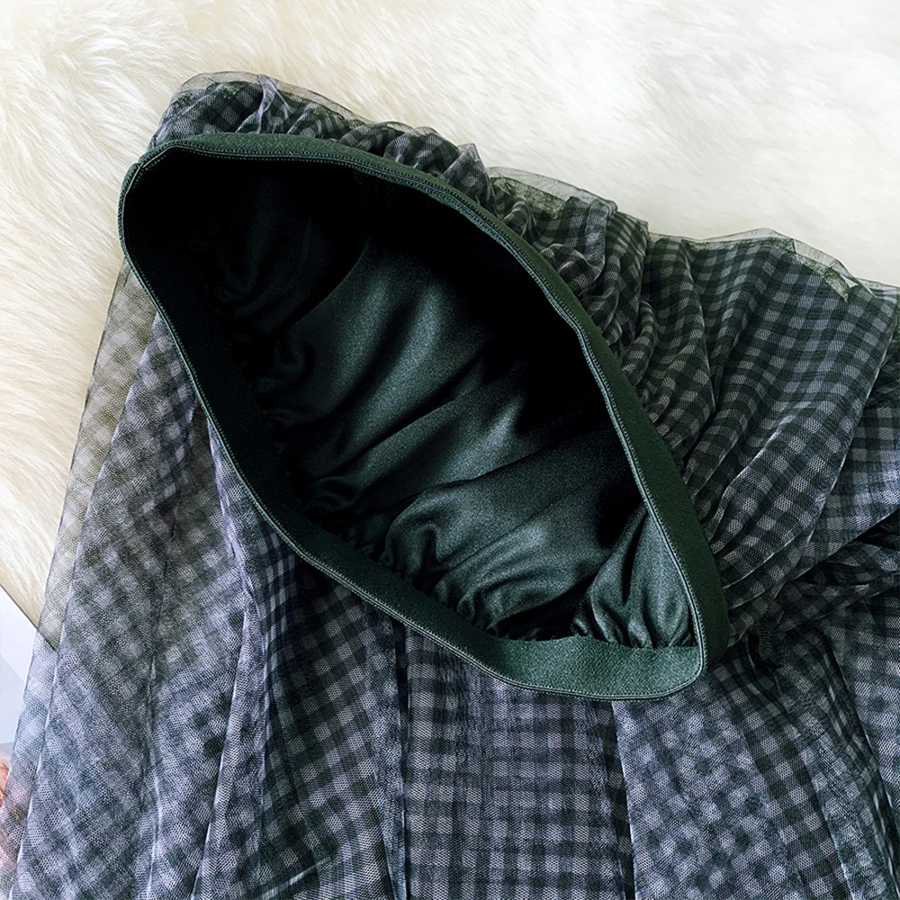 

SISHION Irregular Design Retro Plaid Black Skirt VD2025 High Waist Summer Long Tulle Mesh Skirt 2021