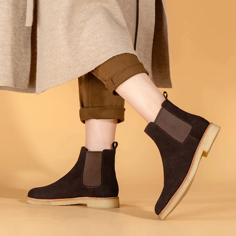 

Donna-in 2021 Coffee Natural Suede Chelsea Boots Women Soft Comfortable Rubber Sole Common Classic Slip-on Ankle Booties Female