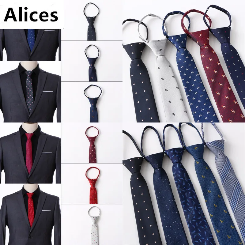 

6.5cm Men's Luxury Noble Necktie for Wedding Party Business Formal Suits Fashion Convenient Pre-tied Zipper Narrow Ties Gifts