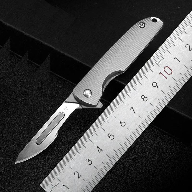 

Portable Pocket Folding Knife with Titanium Alloy Handle Rechangeable Scalpel Blade with No.23 Blade for Camping and Hiking