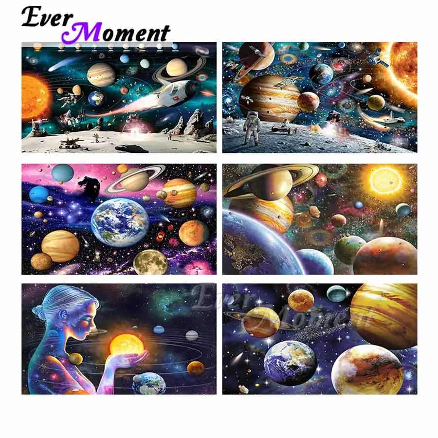 Алмазная живопись с разноцветной планетой из смолы полная вышивка мозаика