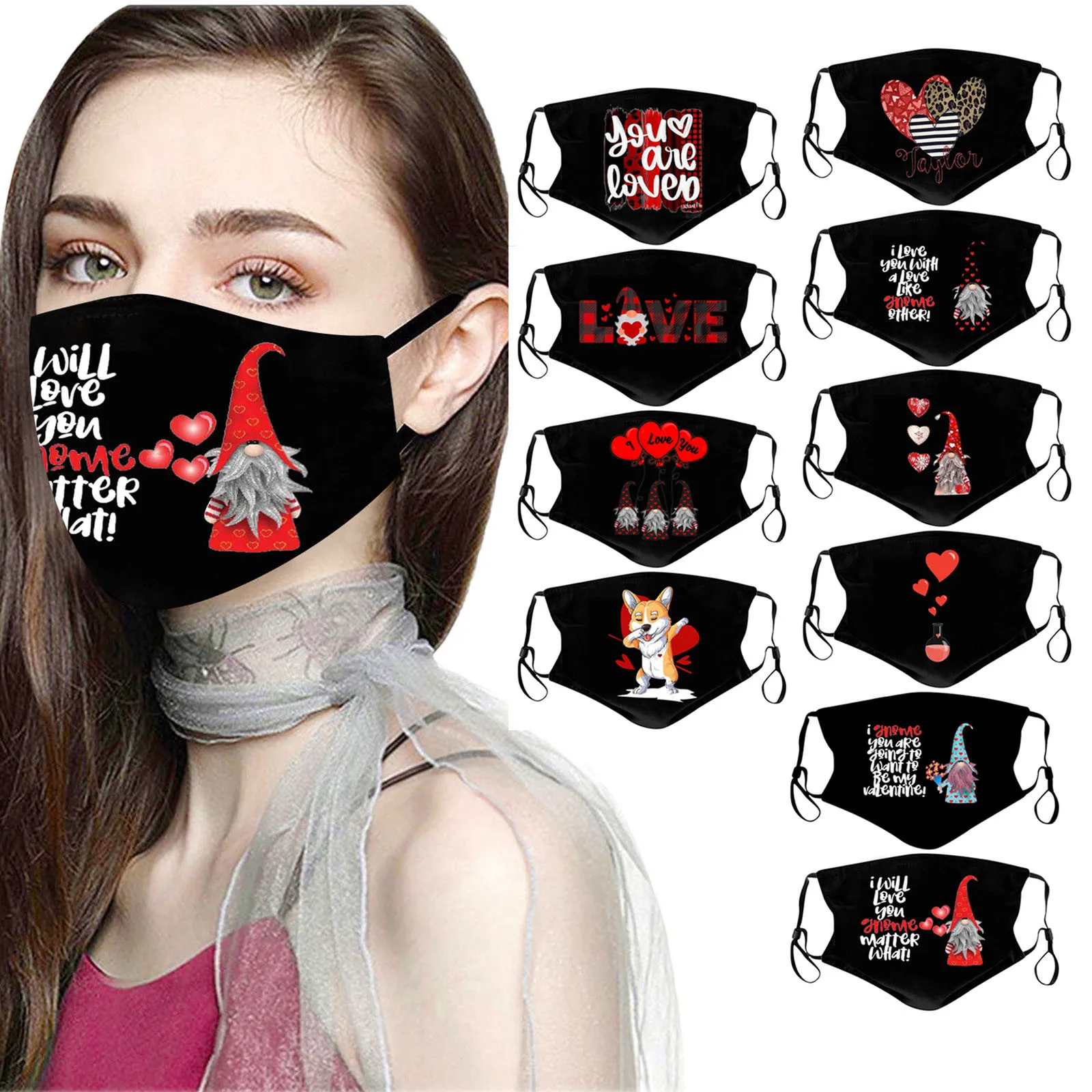

10pc Cartoon Masks Valentine's Day Faceless Mouth Masks for Protection Washable Earloop Mask Face cover Mascarillas 2020 #