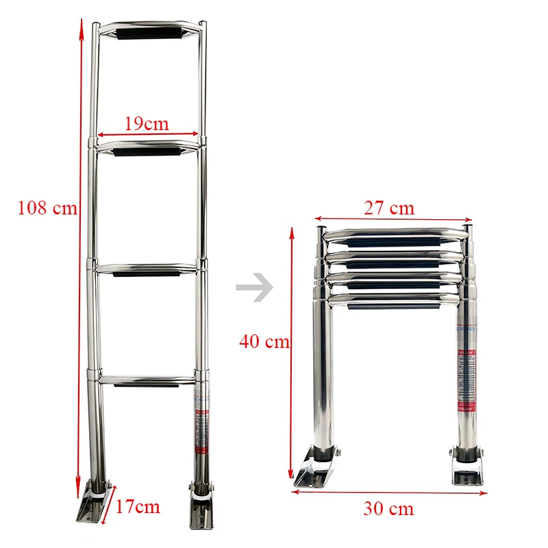 Морская лодочная телескопическая лестница из нержавеющей стали 3/4 ступенчатая