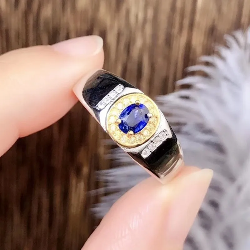 2020 New Sapphire Man Ring s925 pure silver platinum / gold plating two-tone fine manufacturing 50-point sapphire diamond ring | Украшения