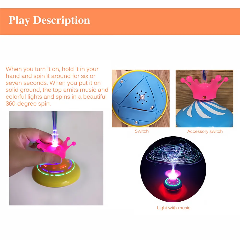 

New Product Hot-Selling Fun UFO Light Toy Flash Crown Fiber Electric Flash Music Gyro Children'S Toy Gift