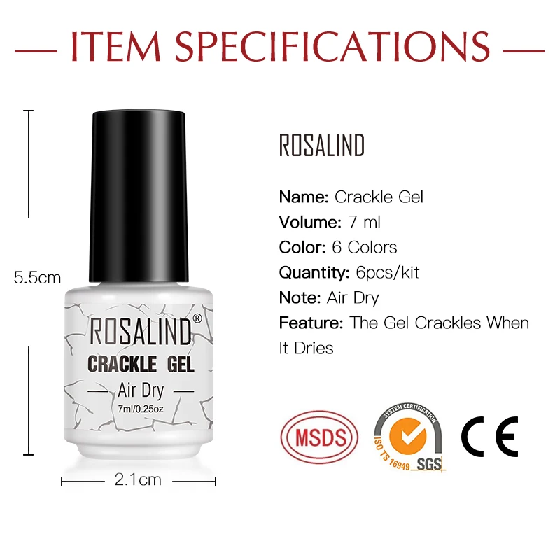 ROSALIND Set Nail Polish Gel Air Dry Crackle Varnishes All For Manicure Soak Off Semi Permanent Art Need Base Top Coat | Красота и