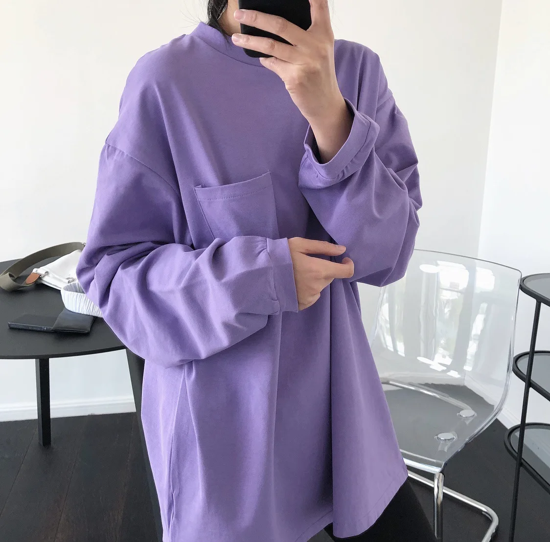 

JCHB 2021 Oversize Shirt Women Loose Cotton Long Normcore Minimalist Casual Tee Tops