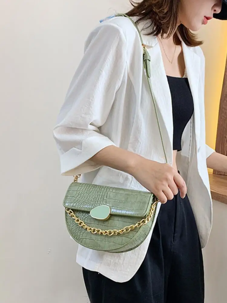 

Crocodile pattern Tote Saddle bag 2020 Fashion New High-quality PU Leather Women's Designer Handbag Chain Shoulder Messenger Bag