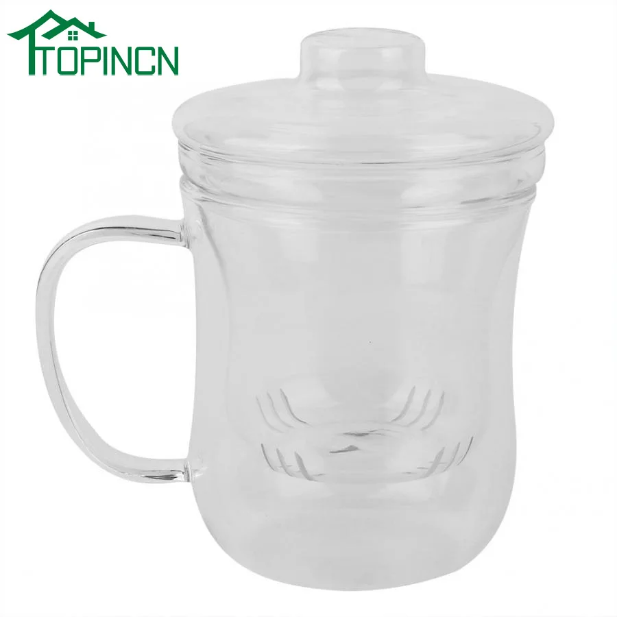 Прозрачная термостойкая стеклянная чашка с крышкой фильтром для чая Офисная