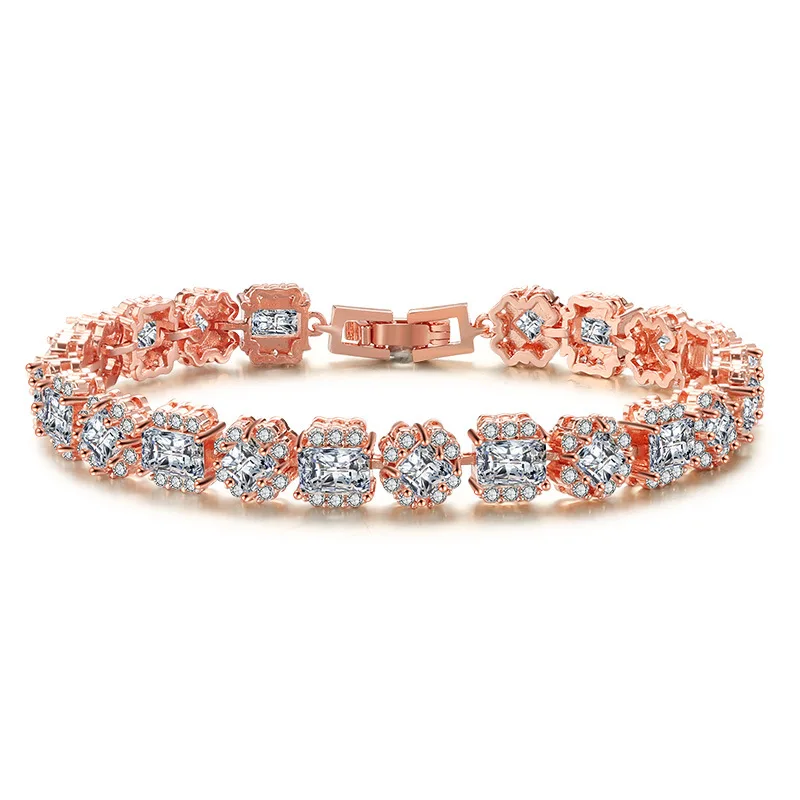 

Luxury Women Wedding Bracelet AAA Zircon 925 Silver Plated Bride Fine Jewelry