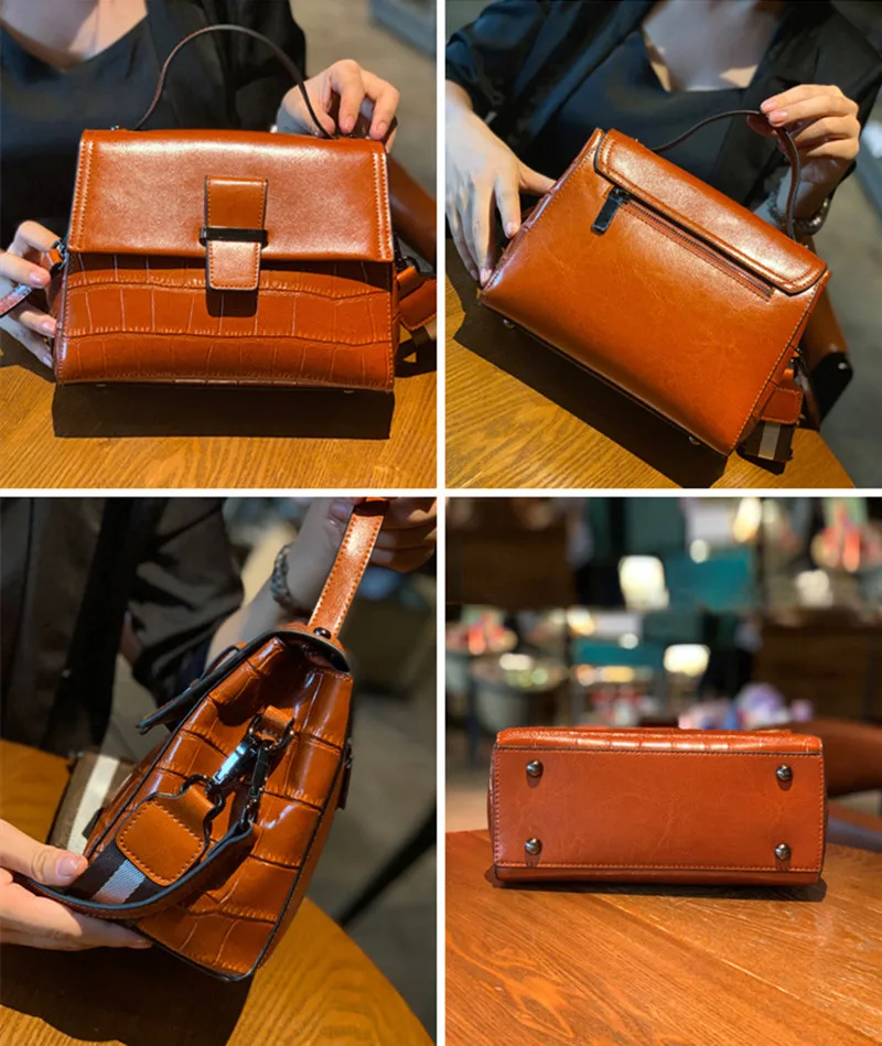 Ladies Handbag Genuine Leather Bag Female Flip Top Shoulder Messenger Bag High Quality Handbag Vintage Postman Handbag