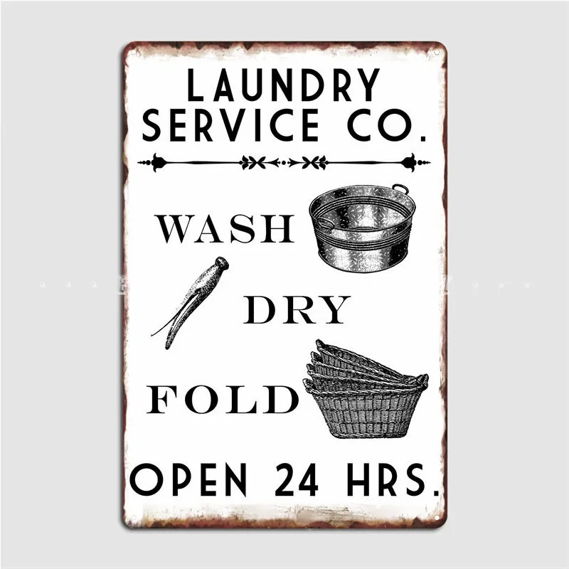 

Laundry 24 Hrs White Metal Plaque Poster Plaques Mural Club Home Create Tin Sign Poster