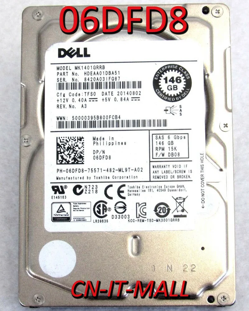 

Pulled 06DFD8 6DFD8 MK1401GRRB 147GB 15000 RPM 32MB Cache SAS 6Gb/s 2.5" Enterprise Hard Drive