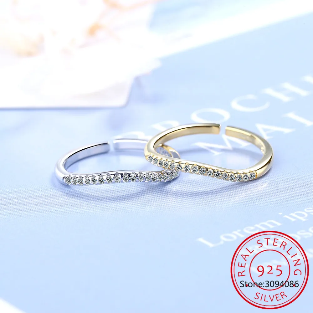 

Genuine Fashion 925 Sterling Silver Sweet V Dazzling CZ Opening Finger Ring For Women Fine S925 Ring Jewelry DA1055