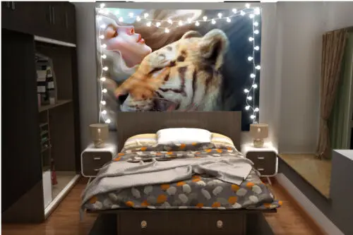 

Girl Tiger Tapestry Art Wall Hanging Sofa Cover Home Decor