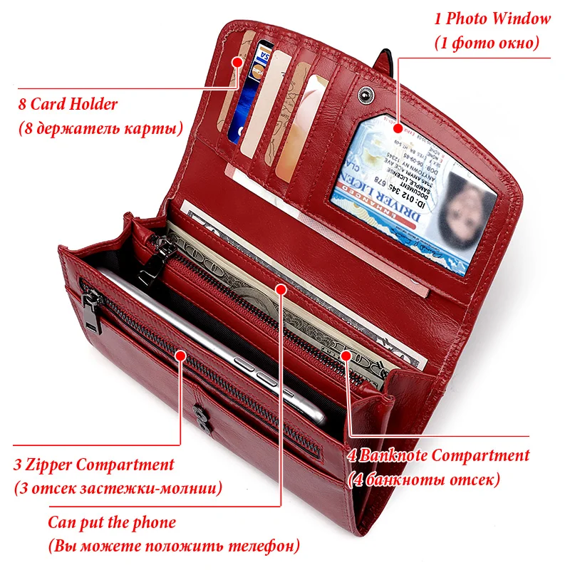 

2020 Fashion Genuine Leather Women Wallet Female Cowhide Clutch Bag Card Holder Long Style Luxury Coin Purse Chic Evening Bags