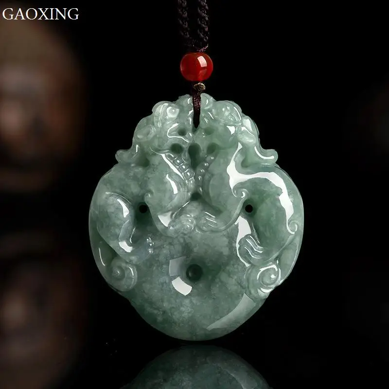 

Natural Jadeite Double Pixiu Safe Pendant Jewelry Lucky Transfer Jade Pendant Male and Female Jade Pendant