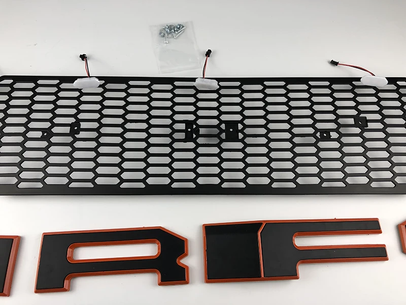 

For FORD RANGER T7 XTL PICKUP CAR 2015-2018 GRILLE 4 ORANGE LED BUMPER MASK COVER TRIMS FRONT RACING GRILLE FIT