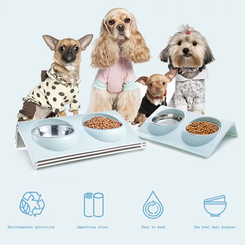 Pet Cats Dogs противоскользящая Кормушка Для Воды Из Нержавеющей Стали, двойная миска для питомца, герметичная подача домашних животных