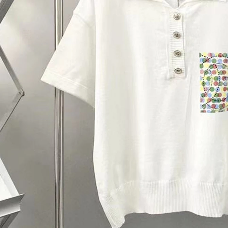 

Summer Women T-Shirt Ladies Logo Complete Luxury Designer Brands Polo Shirt Tops Femme Dot Printed Cotton Turn-Down Collar Tees