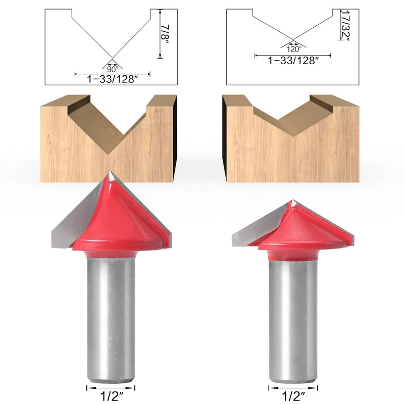 

12.7mm Shank V Groove Bit CNC Solid Carbide End Mill 3D Router Bits Wood 90 120 Degree Tungsten Woodworking Milling Cutter