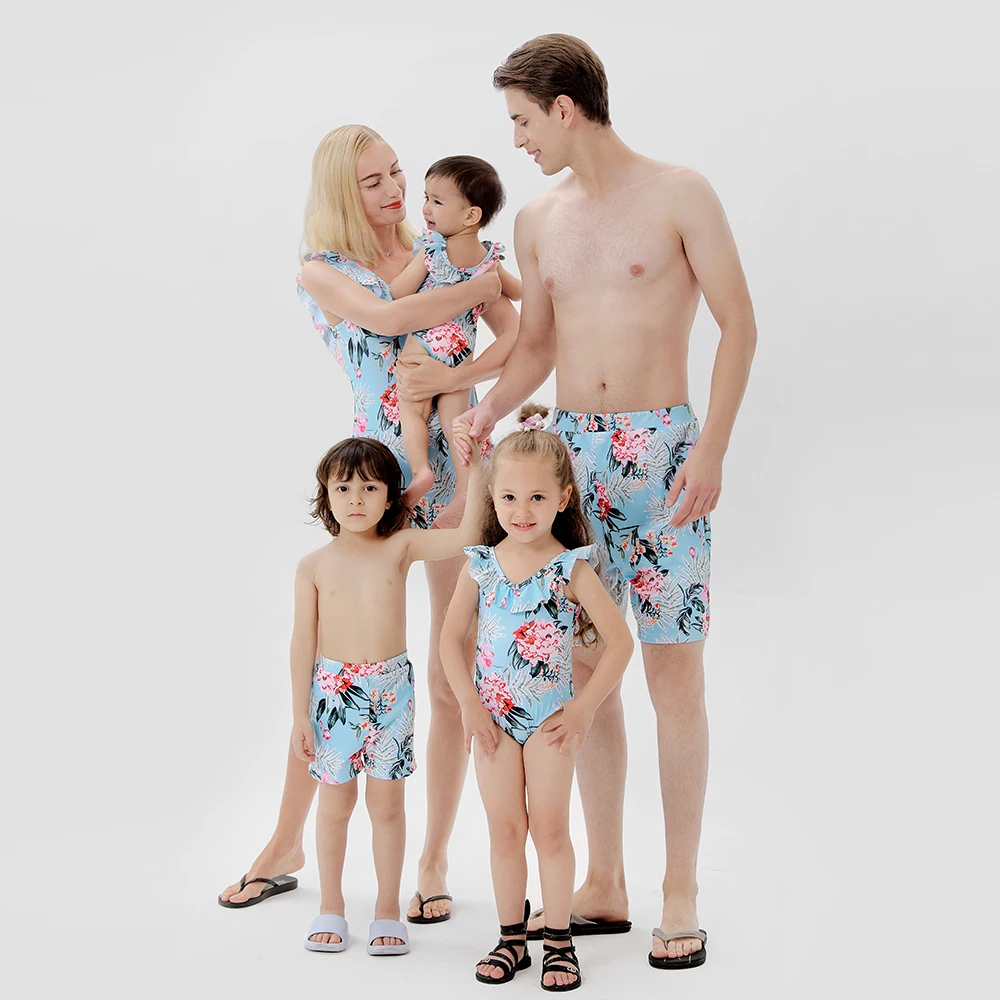 

Tropical Swimwear Summer Family Matching Outfit Flower Print Parents & Kid Swimsuit Parent-child Clothes New Arrival For Holiday