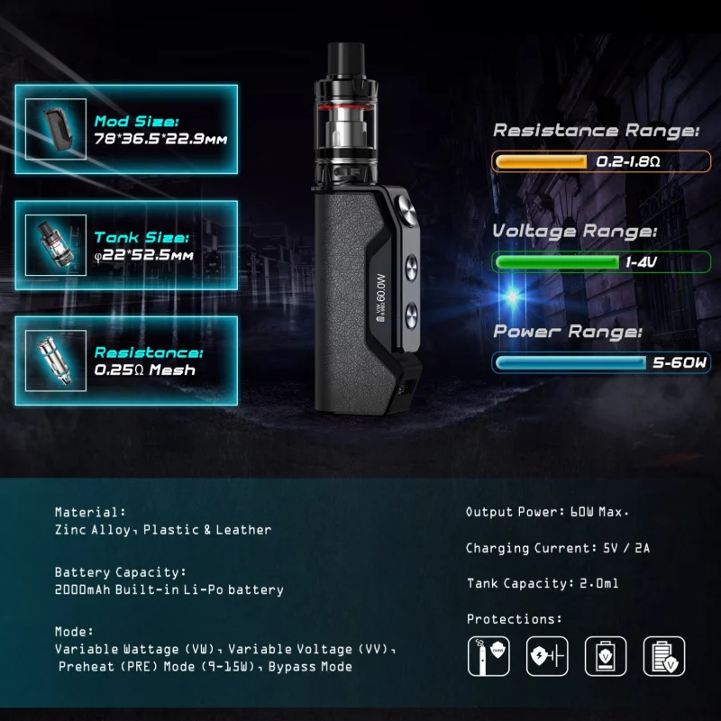 Vape 60W Оригинальный Vaptio Fragg 60 набор 0 69 дюймовый экран 2000mAh Встроенный аккумулятор
