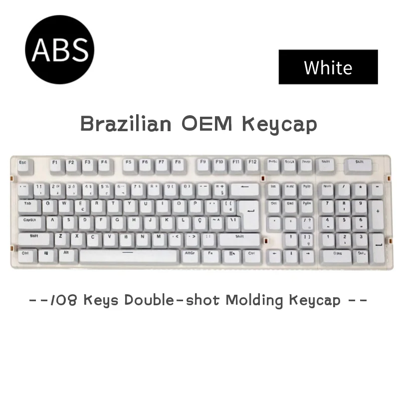 Oem abnt2 teclas de teclado mecânico, 108 teclas, retroiluminado, injeção de cor dupla, tampa de chave abs, estilo minimalista, teclado gamer