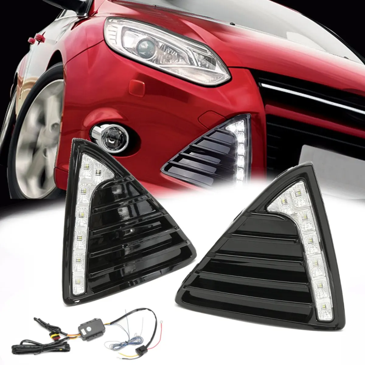 Автомобильный светильник DRL для Ford Focus 3 2012 2013-, дневные ходовые огни, противотуманная фара, Дневной светильник с желтым сигналом