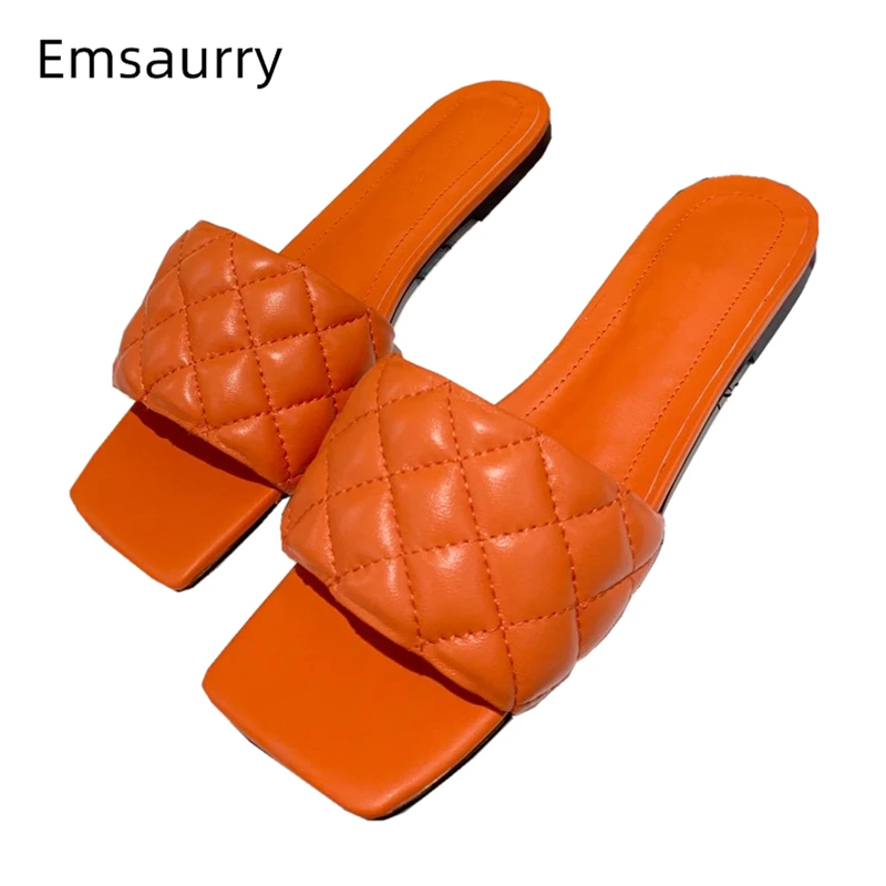 

Женские шлепанцы на плоской подошве, летние туфли из натуральной кожи с квадратным открытым носком и плетением, 2022