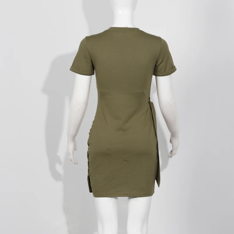 Женское повседневное однотонное платье с коротким рукавом и круглым вырезом |