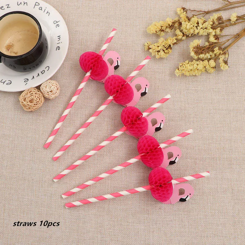 straw 10pcs Гавайская летняя одноразовая посуда для дня рождения Фламинго Пальмовые Листья бумажная салфетка под тарелку кружку тропические Свадебные вечерние мероприятия - Цвет: straw 10pcs