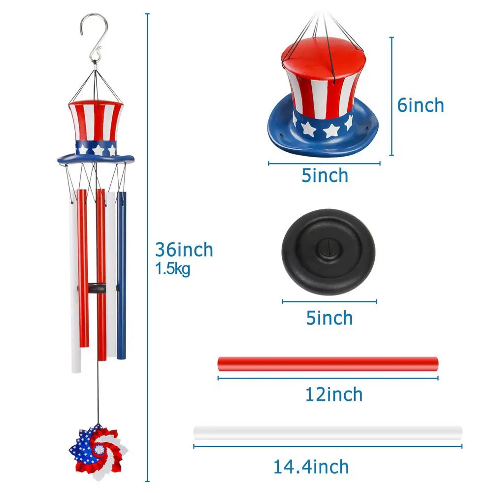 

Metal Wind Chimes Aluminum Tube Wind Bells American Flag Hat Window Bells Wall Hanging Decorations Home Yard Garden Ornaments