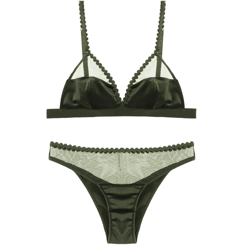 

2021 Sexy French Bra Velvet Underwear Set Women's Smooth No Steel Ring Plus Size Green Black Blue Bra Set Push Up Seamless