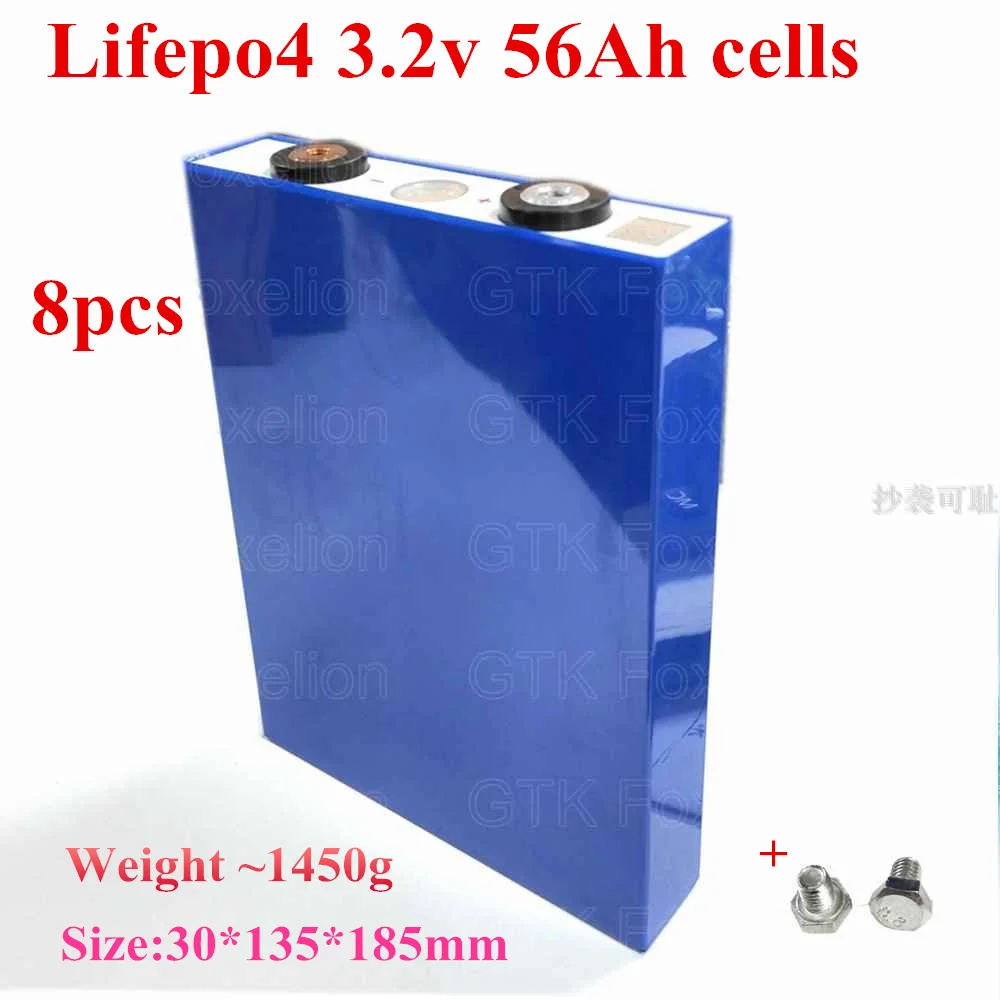 8 шт 3 2 V 56Ah lifepo4 батарея Перезаряжаемые длинный жизненный цикл 4000 раз 5C Солнечный v