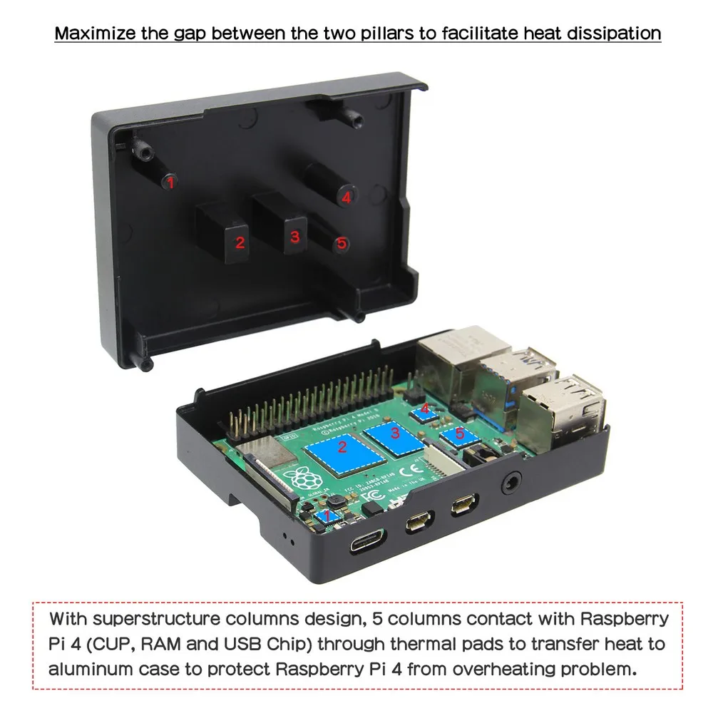 Металлический корпус Raspberry Pi 4B Пассивный охлаждающий теплоотвод алюминиевый