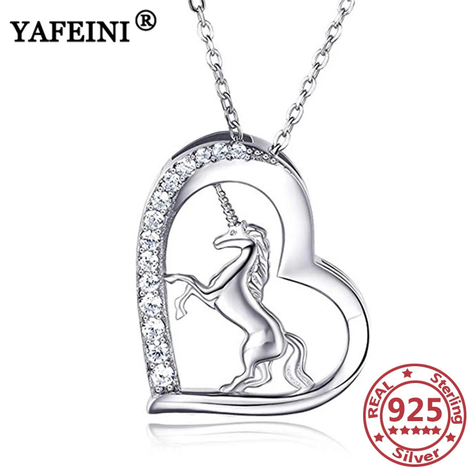 

YAFEINI 925 Sterling Silver Horse Heart Pendants Necklaces Cubic Zircon Women's Jewelry Chains Valentine's Day Gifts Mom's Gifts