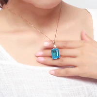 10k rose gold color necklace sapphire pendant for women blue topaz 10k jewelry naszyjnik chain colgantes pendant bizuteria