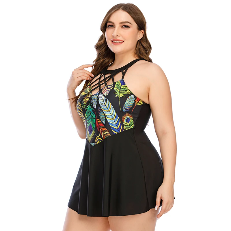 Женский раздельный купальник с цветочным принтом черный купальник-танкини юбкой