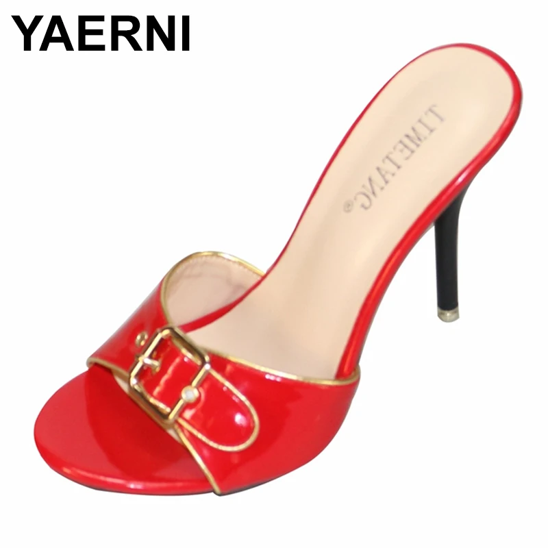 

YAERNI Shoes slippers women 2020 high heels sexy 11cm Bling serpentine Sequined Cloth plus size women shoes 42 Ladies' slipper