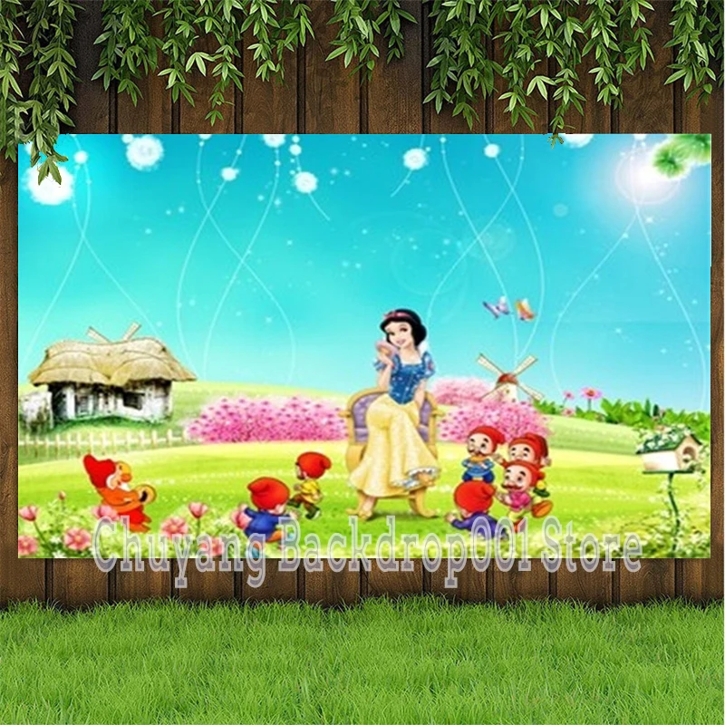 

Disney Snow White Vinyl Photography Backdrop Cartoon Beautiful Princess Children Kids Birthday Decoration Customizable Text