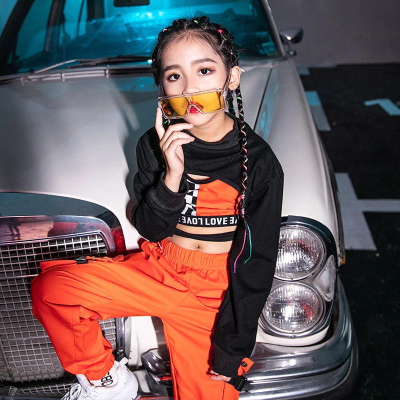 

Kids Jazz Dance Costumes Girls Hip Hop Clothing Black Top Yellow Pants Street Dance Performance Wear Child Stage Outfits 120-170