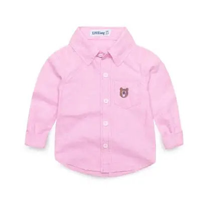 bear pink Коллекция года, Осенняя детская одежда рубашки для мальчиков однотонные повседневные хлопковые рубашки с длинными рукавами и стоячим воротником для маленьких мальчиков, Детская рубашка, Топ - Цвет: bear pink