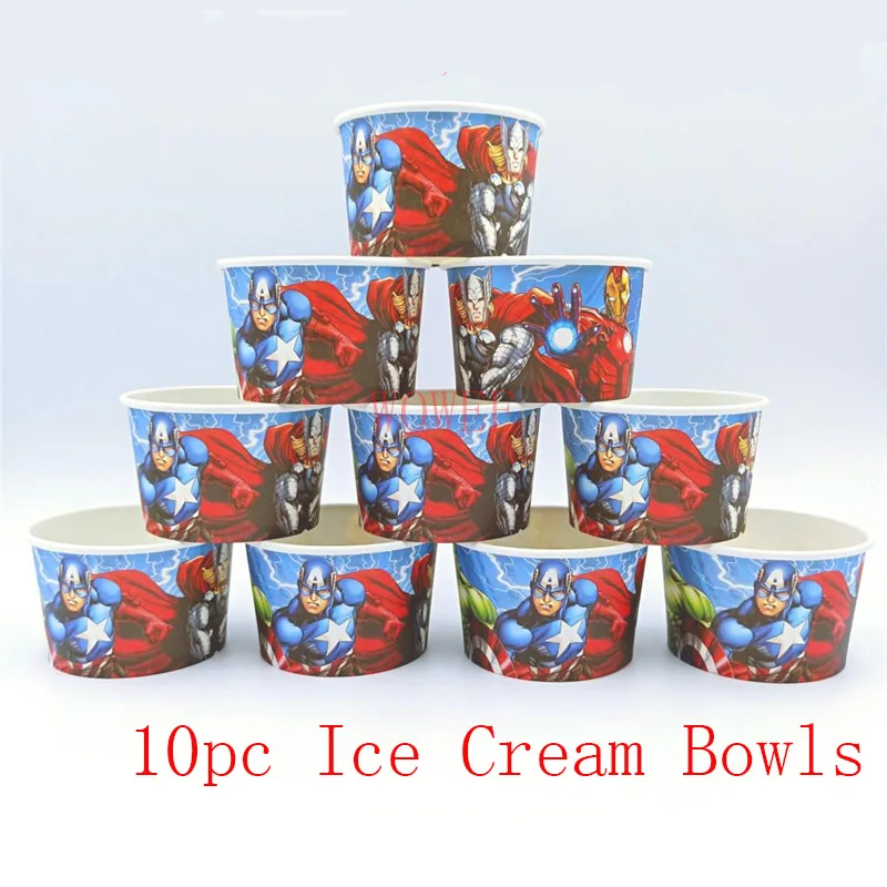 10pc Ice Cream Bowls 10 шт./лот Мстители "," Халк "," картона чашки милый мультфильм украшения ко дню рождения тема вечерние поставить рождественские гетры для детей голубого цвета для девочек и мальчиков - Цвет: 10pc Ice Cream Bowls
