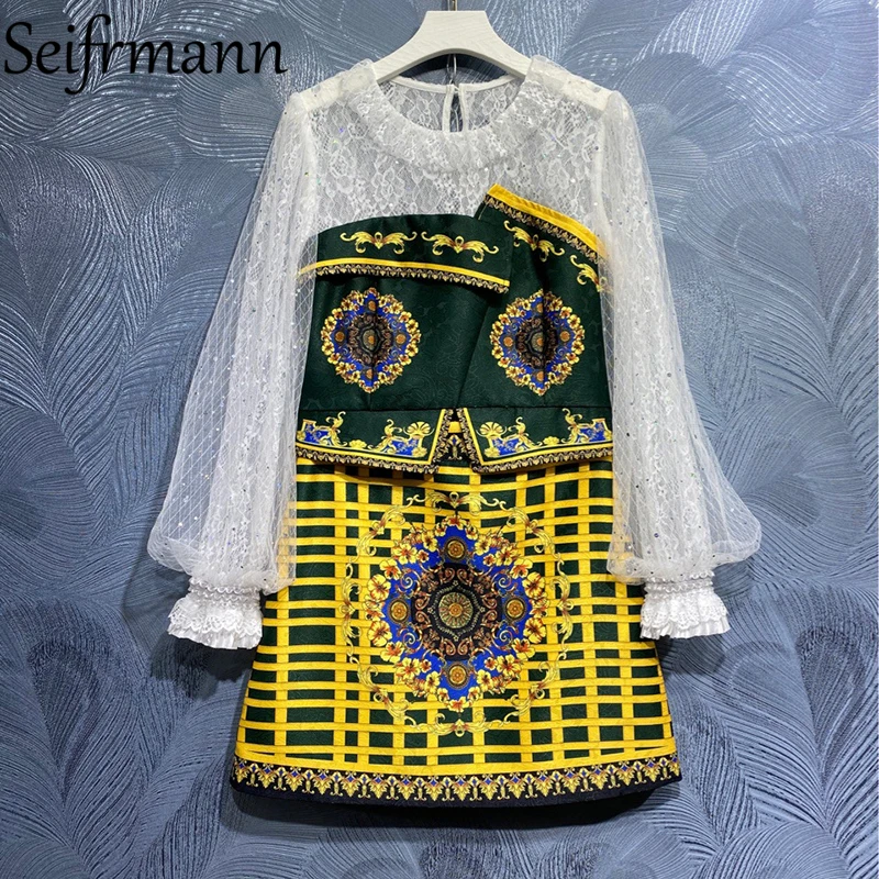 

Женский модельный комплект с юбкой Seifrmann, топ с рукавами-фонариками и блестками и винтажная юбка с высокой талией, лето 2021